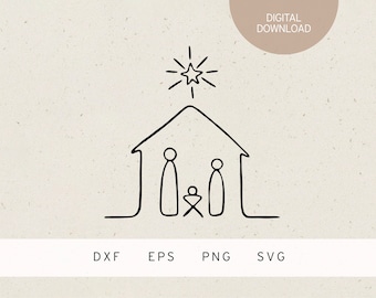 Plotter file | Christmas crib | SVG | DXF | PNG | Eps | fir tree l star | Christianity | Jesus birth | Winter Advent | Christmas Eve | baby