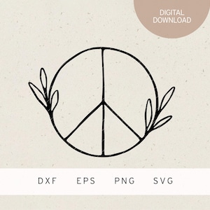 archivo plotter | Signo de paz con plantas | Archivo SVG | Archivos DXF PNG | EPS | paz | Amor | Hippies | Toro | amigos | paz mundial | Tatuaje boho