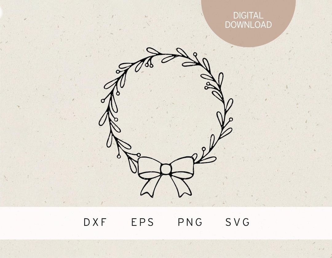 Plotter File | Wreath With Bow | SVG | DXF | PNG | Eps | Winter Door ...