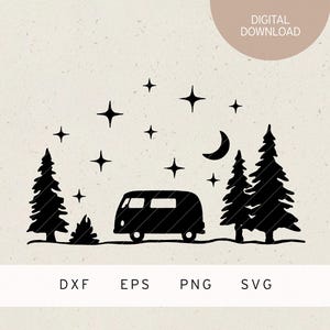Plotterdatei | Retro Van Wald | Lagerfeuer | Silhouette | SVG | DXF | PNG | Eps | Reisen Roadtrip Liebe | Campervan Camping Urlaub Wohnmobil