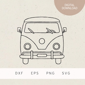 Arquivo do plotter | Van retrô | Vista frontal | SVG | DXF | PNG | EPS | Veículo | Carros antigos | Tráfego | Viagem de carro | Amantes de carros | carro