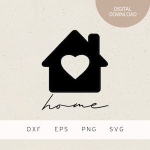 Plotterbestand | thuis | Huis met hart | Thuis | SVG | DXF | PNG | Eps | Wanddecoratie | thuis | Familie | Appartement | Lente | Huizen