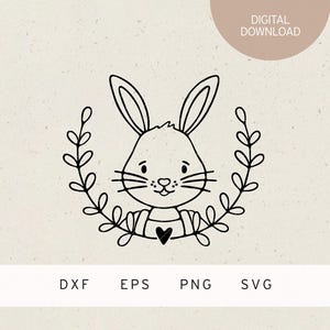 Fichier traceur | Lapin de Pâques | cercle floral | SVG | DXF | PNG | EPS | Joyeuses Pâques Printemps | lapin mignon | Carte de vœux de Pâques printanières