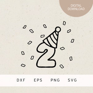 Plotterdatei | 2 | Partyhut | SVG | DXF | PNG | Eps | Geburtstag | 2. Geburtstag | Party | Feier | Kindergeburtstag | Geschenke | Freunde
