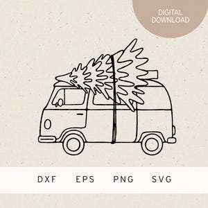 plotter file | Retro Van with Christmas tree | SVG | DXF | PNG | Ai | Eps | Winter | presents | Advent | Santa Claus | xmas present | car