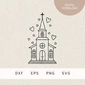 Archivo de trazador | Iglesia | Boda | SVG | Archivo DXF | PNG | EPS | boda en la iglesia | pareja casada | Matrimonio Matrimonio | Regalo | Luna de miel | Amor de corazón