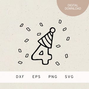 Plotterdatei | 4 | Partyhut | SVG | DXF | PNG | Eps | Geburtstag | 4. Geburtstag | Party | Feier | Kindergeburtstag | Geschenke | Freunde