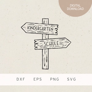 Plotterdatei | Wegweiser | Kindergarten | Schule | SVG | DXF | PNG | Eps | Einschulung | Schulanfang | 1. Schuljahr | 1. Klasse | Schulkind