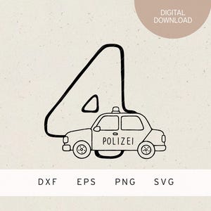 Plotter file | 4 | police car | SVG | DXF | PNG | Eps | policeman | policewoman | children&#39;s birthday party | 4th birthday | police party