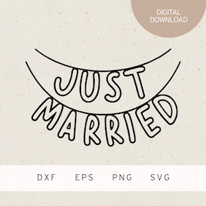 Archivo de trazador | guirnalda de recién casados | SVG | DXF | PNG | Eps | diciendo | Pareja casada | Matrimonio Matrimonio | Amor | luna de miel | esposo esposa