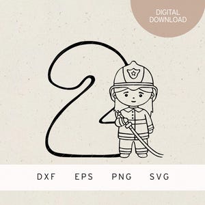 File del plotter | 2 | Ragazza pompiere | SVG | File PDF | PNG | EPS | Vigile del fuoco | Festa di compleanno per bambini dei vigili del fuoco | Invito per il 2° compleanno con sirene