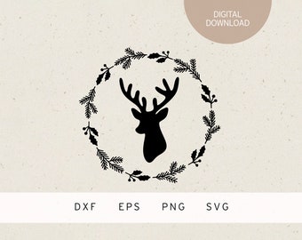 Plotter file | Deer with winter plants | SVG | DXF | PNG | Eps | Holly | Fir branch | Winter | Advent | merry Christmas | Christmastime