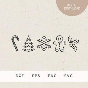 Plotter file | Christmas icons | SVG | DXF | PNG | Eps | Christmas tree l gingerbread man | holly | candy cane | snowflake | xmas | winter
