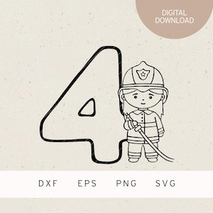 Plotterbestand | 4 | Brandweervrouw | SVG | DXF | PNG | Eps | Brandweervrouw | Kinderfeestje brandweerman | Uitnodiging 4e verjaardag, sirenes