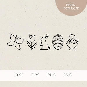 Plotterbestand | Pasen-pictogrammen | SVG | DXF | PNG | Eps | Lente | Pasen | Vlinder | tulp | Paashaas | Paasei | meid | Pasen