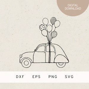 Plotterdatei | Retro Auto mit Luftballons | SVG | DXF | PNG | Eps | Geburtstag Party Feier | Kindergeburtstag Geschenke | Freunde | Hochzeit