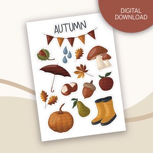 Stickers | Autumn | printable sticker sheet | instagram story stickers | bullet journal | digital planner | case | cozy | leaves | pumpkin