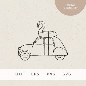プロッタ ファイル |フラミンゴ付きのレトロなサマーカー | svg | DXF ファイルPNG形式1株当たり利益旅行 |太陽花 |休暇 |タイムアウト |リラクゼーション |夏