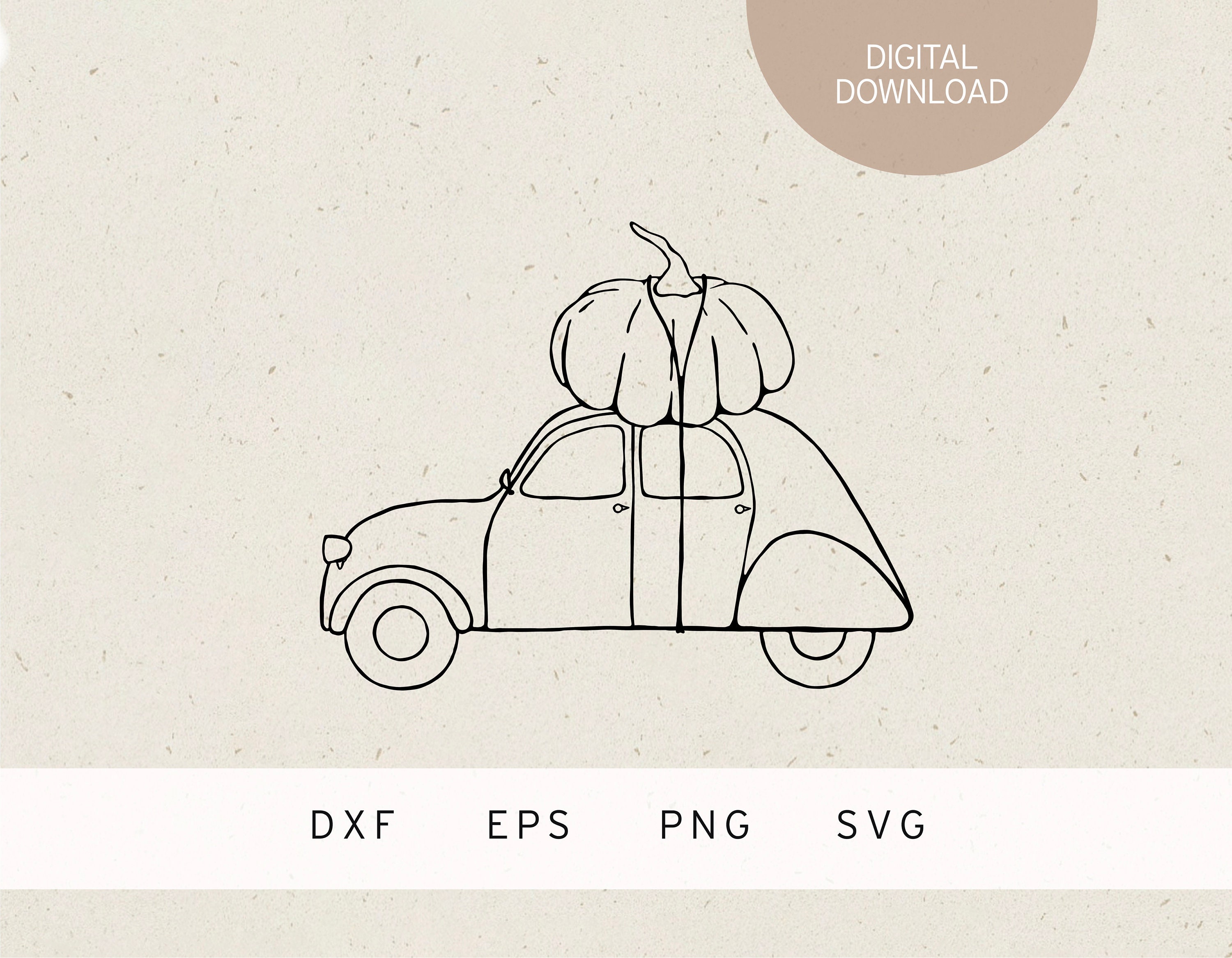 Plotter File | Autumn Car With Pumpkin | SVG | DXF | PNG
