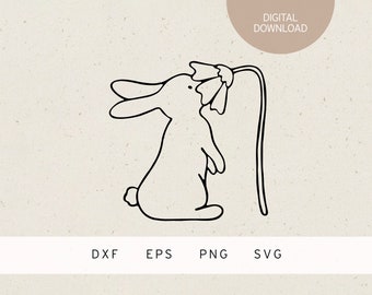 プロッタファイル |うさぎは花の匂いを嗅ぐ | 写真 ウサギは花の匂いを嗅ぐSVG | DXF | PNG | eps |イースター |春 | 春イースターバニー | イースターバニー春の時間 |イースターの時期 |花の草原