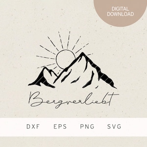 File plotter | Innamorato della montagna | SVG | DXF | PNG | Eps | Viaggio sulle cime delle montagne | Camper da viaggio | Vacanza in campeggio | Montagne | sole | Escursione