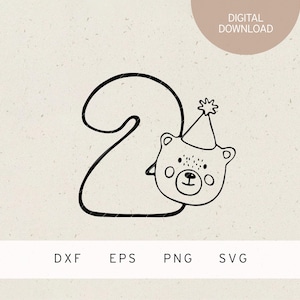 Plotter file | 2 years | bear | SVG | DXF | PNG | Eps | second birthday | party | 2nd birthday | baby | bear | card | invitation | love