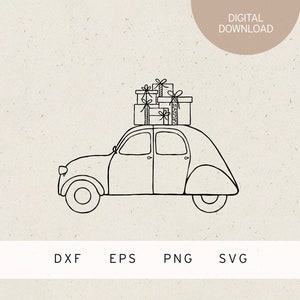 Plotterdatei | Retro Weihnachtsauto mit Geschenken | SVG | DXF | PNG | Eps | Tannenbaum | Winter | frohe Weihnachten | Advent | Auto | xmas
