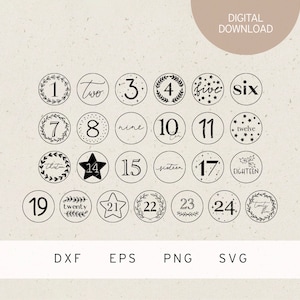 plotterbestanden | Adventskalender cijfers | SVG-bestand | DXF-bestand | PNG-bestand | EPS-bestand | Adventskalender | Winterkerstmis | Adventstijd | Christuskind | Sinterklaas
