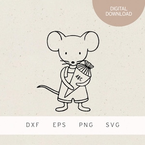 Plotterdatei | Maus mit Schultüte | SVG | DXF | PNG | Eps | Abc | Schulkind | Einschulung Schulanfang | 1. Klasse | Schule | Zeugnis | Kita