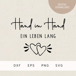 Archivo de trazador | De la mano para toda la vida | SVG | DXF | PNG | Eps | Pareja casada | matrimonio | matrimonio | Regalo de boda | Amor del corazón | recién casados