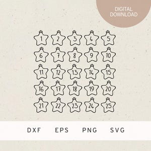 Plotterbestanden | Adventskalendernummers | Sterren | SVG | DXF | PNG | Eps | Adventskalendernummers | Kerstkalender | Kerstmis | Komst