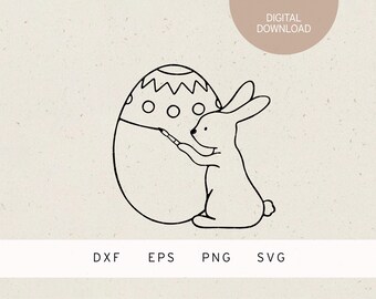 Plotter file | Bunny paints Easter egg | SVG | DXF | PNG | Eps | Easter bunny | Spring at last | Easter time | Happy Easter decorations