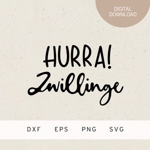 Archivo de trazador | Hurra gemelos | SVG | DXF | PNG | Eps | Nacimiento del bebé | Niño pequeño | Amor familiar | Anuncio de embarazo | chico mamá