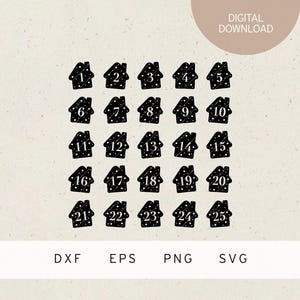 Plotterbestanden | Adventskalender cijfers | Huizen | SVG | DXF-bestand | PNG-bestand | EPS | Adventskalender cijfers | Kerstkalender | Kerstmis | Komst
