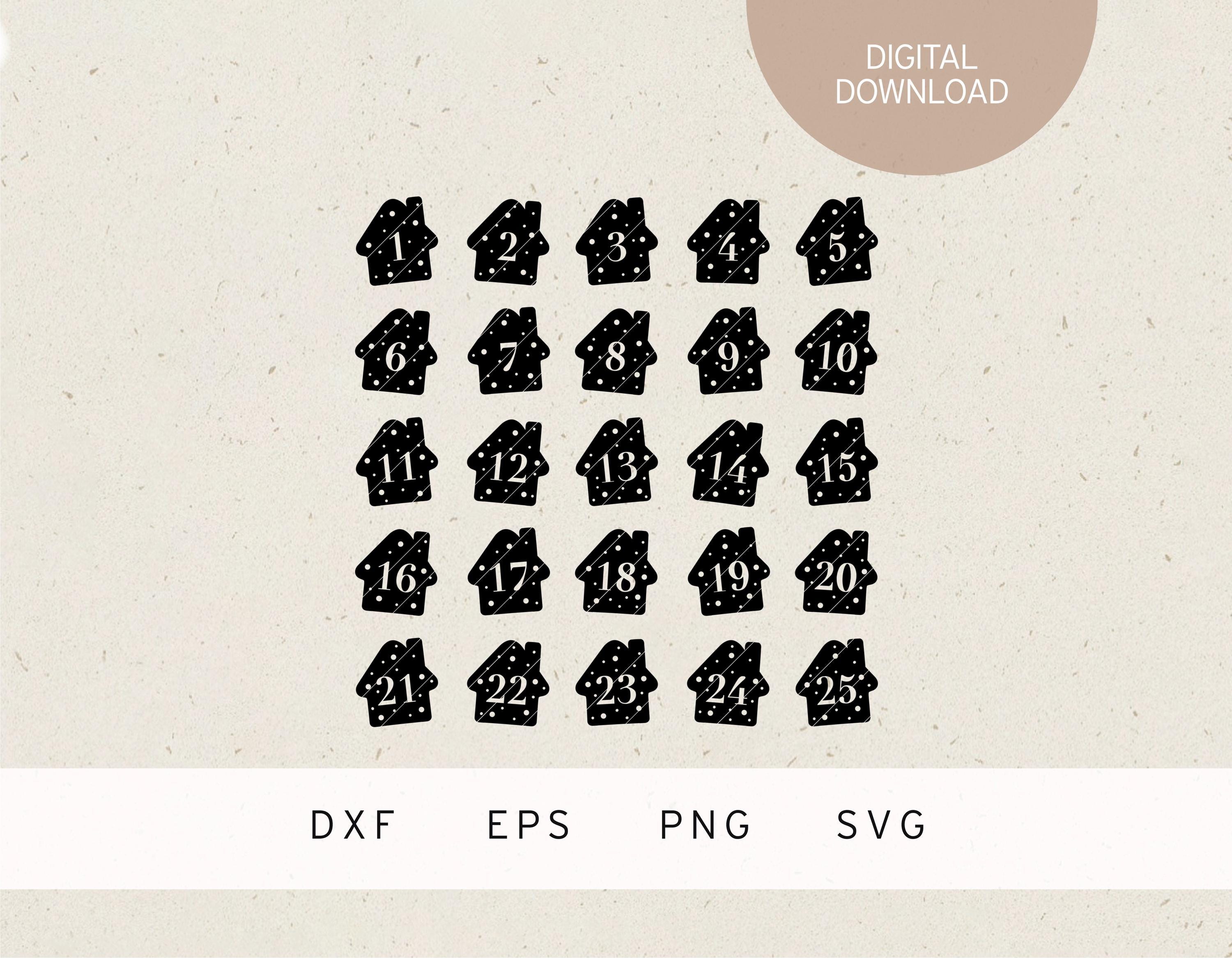 Plotter files | Advent calendar numbers | houses | SVG | DXF | PNG | Eps | christmas calendar | Winter | Advent | Christ Child | Santa Claus