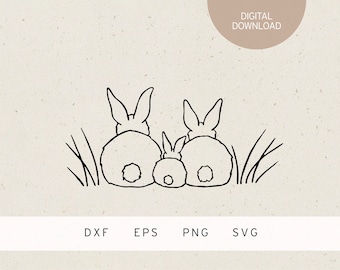 Archivo de trazador | Familia de conejitos | SVG | DXF | PNG | Eps | Primavera | Conejito de Pascua | Despertar de primavera | Pascua | conejito | Tiempo de primavera | tiempo de Pascua