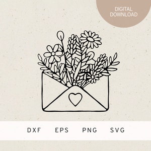 Plotterdatei | Briefumschlag mit Blumen | SVG | DXF | PNG | Eps | Freunde | Familie | Liebe | Spruch | Herz | Zuneigung | Brief | Postkarte