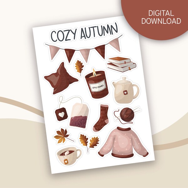 Stickers | Cozy Autumn | printable sticker sheet | instagram story sticker | bullet journal | digital planner | scented candle | tea | book