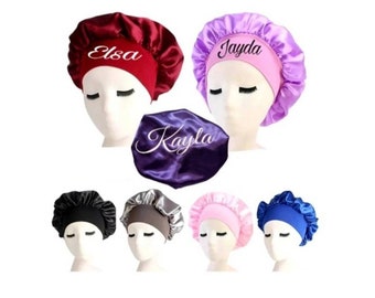Personalised Large Adult Hair Bonnet Women Ladies Satin Hair Bonnet Sleep Hat Cap Night Silk Cap Head Wrap Personalised Name Satin Bonnet