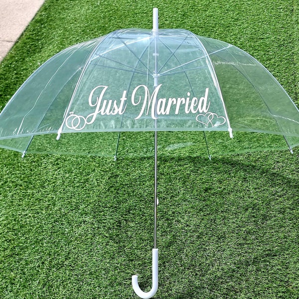 Just Married Wedding Umbrella Bride & Groom Umbrella Personalised Clear Umbrella, Bubble Umbrella Custom Dome Umbrella Couples Gift Parasol