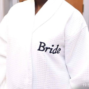 Personalised UNISEX Cotton Waffle Weave Bath Robe Men Women Dressing Gown 100% Cotton Bride Groom Robe Customised Bride Squad Matching Robe