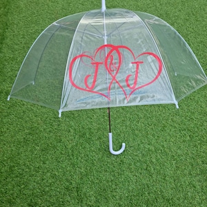 Monogram Wedding Umbrella: Personalized Clear Dome, Bride & Groom Gift