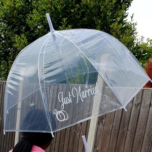 Just Married Wedding Umbrella Bride & Groom Umbrella Personalised Clear Umbrella, Bubble Umbrella Custom Dome Umbrella Couples Gift Parasol image 5