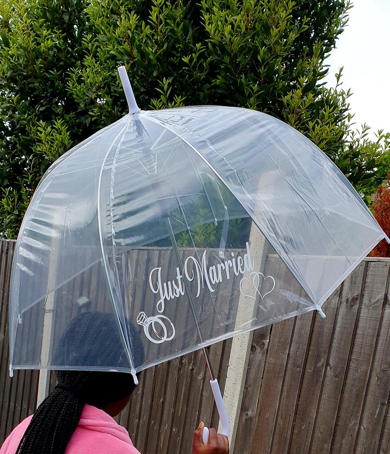 Just Married Wedding Umbrella Bride & Groom Umbrella Personalised Clear Umbrella, Bubble Umbrella Custom Dome Umbrella Couples Gift Parasol image 5