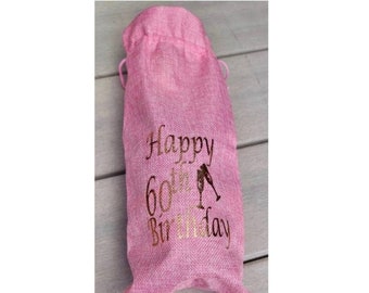 Personalized Birthday Bottle Gift Bag: Jute Wine Champagne Bag