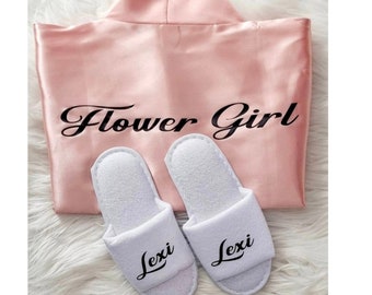 Personalized Flower Girl Satin Robe: Custom Kids Bridesmaid Kimono