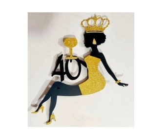 Large sitting Lady Silhouette Short Hair Glitter Card Cake Topper Personalised Birthday Girl Cake Topper Woman silhouette Girl cake topper