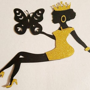 Glitter Lady Silhouette Cake Topper: Krone, Kleid, Custom Age
