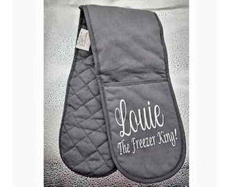 Personalized Double Oven Gloves: Cotton Kitchen Mitts, Baking Gift