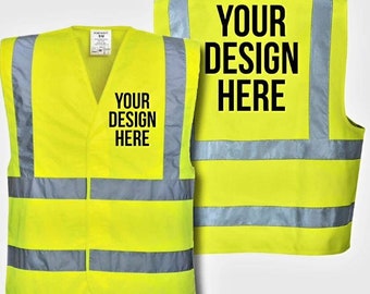 Personalised Adult printed Hi Vis with Logo/Name/Text Safety Crew Reflective Vest Safety Visibility Vest Hi Vis Waistcoat Work Wear Men Vest